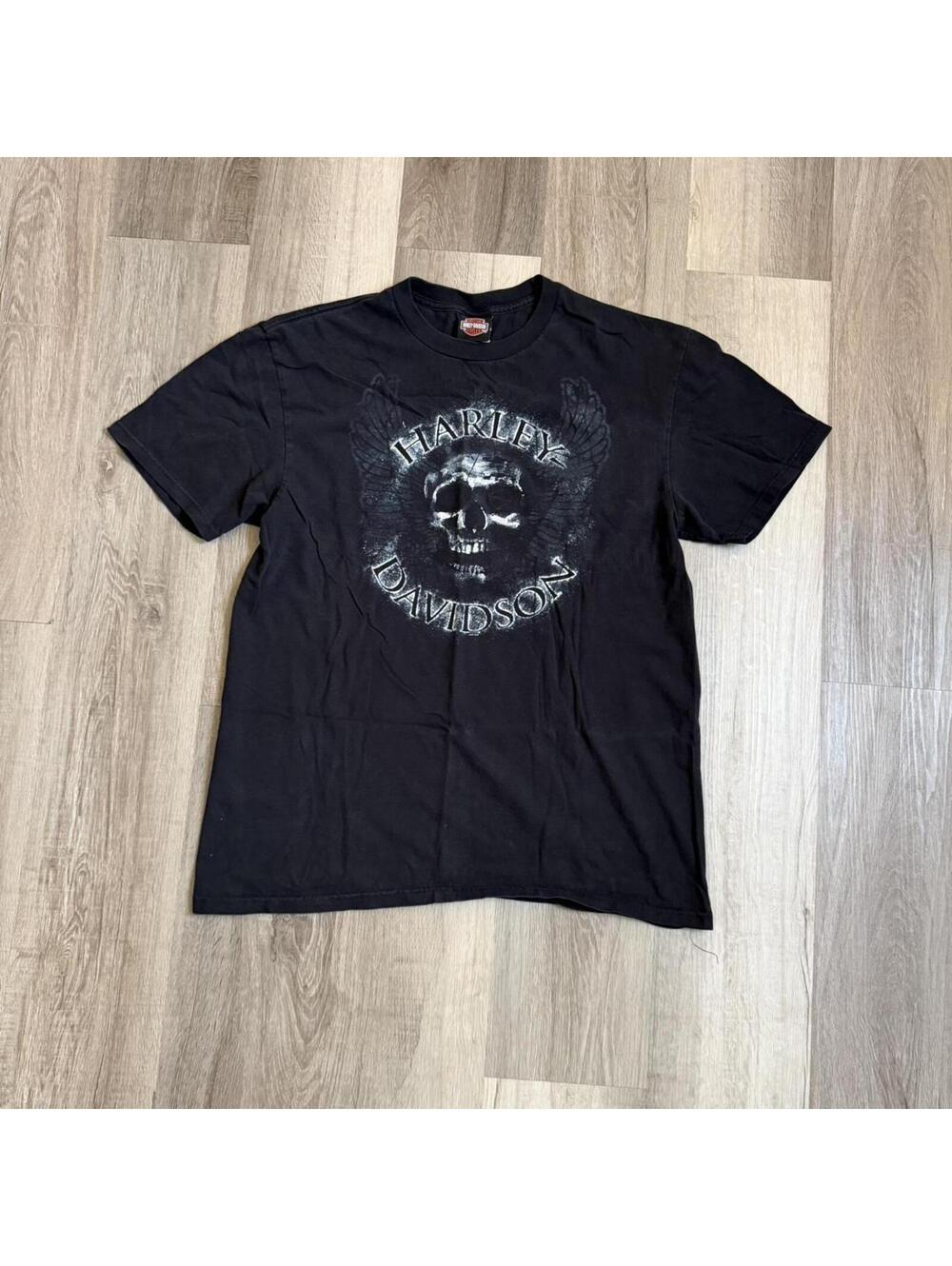 Harley Davidson black skull with wings tee Michigan City Size XL #biker #skull